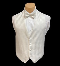 Men's Jean Yves Diamond Ivory Tuxedo Vest  Tie Bow or Long Wedding Groom Prom
