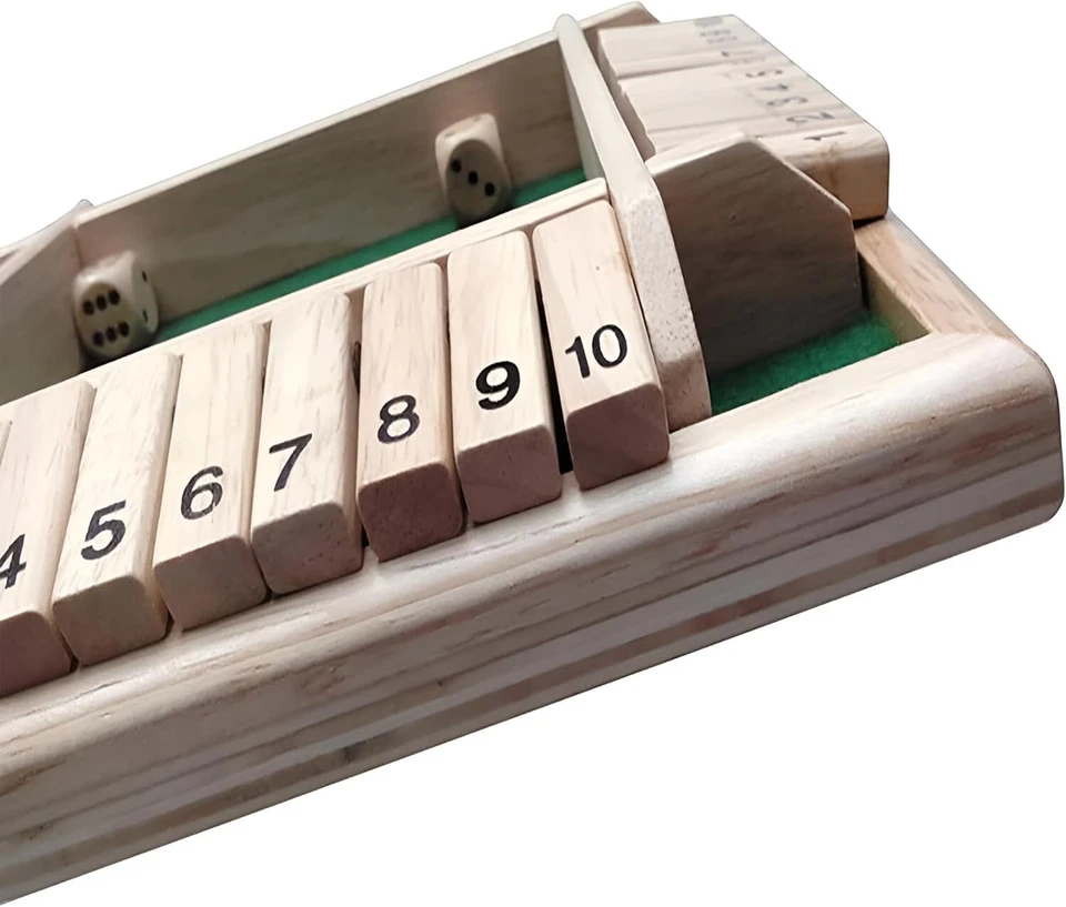 Wooden Shut The Box Board Game 10 Number Sided Dice Set for 2 to 4 Players - Image 2 of 4