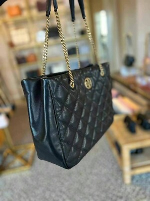 NWT Tory Burch Willa Quilted Leather Tote Bag in Black $678