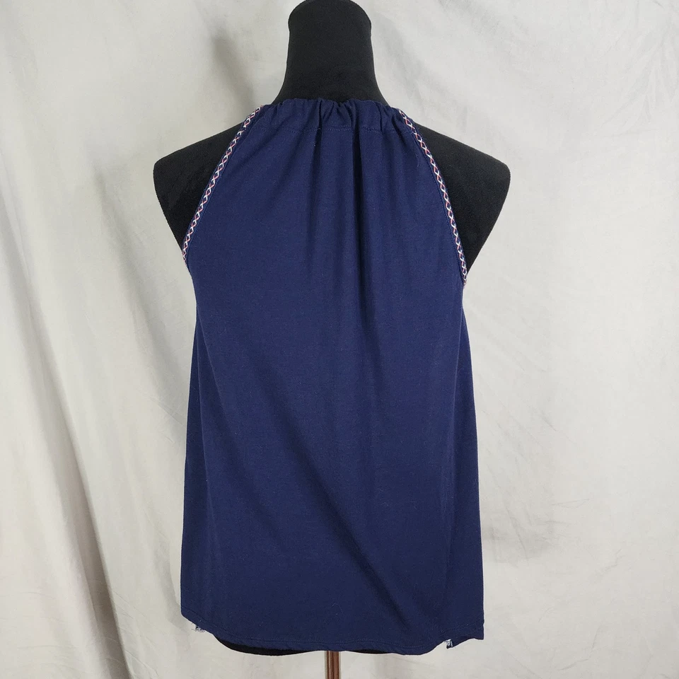 Camiseta sin mangas JOLT talla mediana azul floral boho playa cuello cuadrado plisada con tiras usada en excelente estado Foto 4 de 4