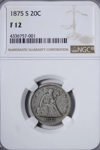 1875-S Twenty 20 Cent Piece NGC F12 Very Nice Coin QWCMQ
