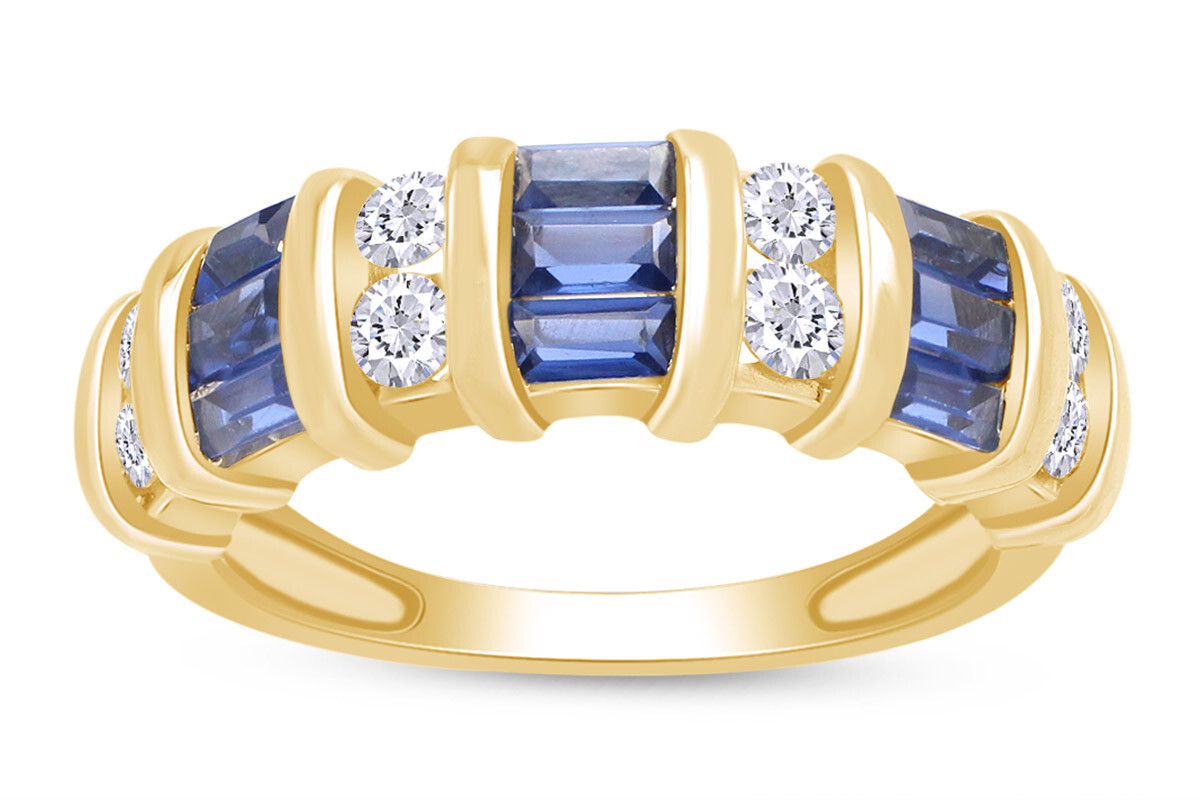 Engagement Wedding Band Ring Simulated Sapphire & Cubic Zirconia 10K Yellow Gold-image