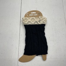 Women s Black Knit Crotchet Lace Trim Boot Cuffs Size One Size New