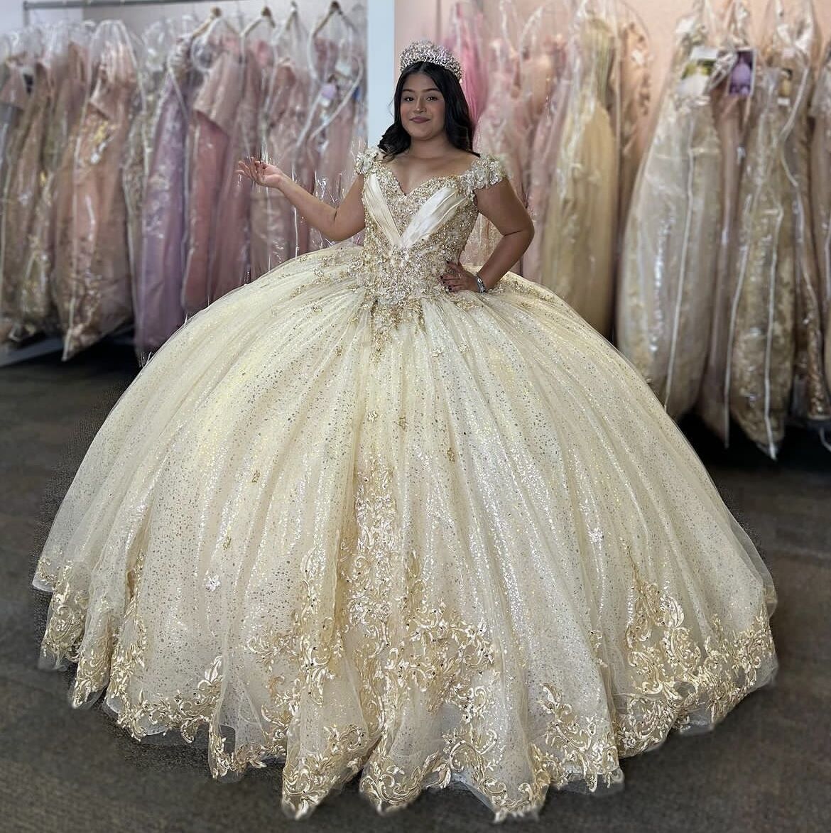 slim fit dress slacks Strapless Gold Glitter Ball Gown by Cinderella Couture– sheerdreamz main image 0