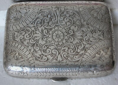 Antique Sterling Silver U.K Made Lovely Hand Engraved All Around Cigarette  Case