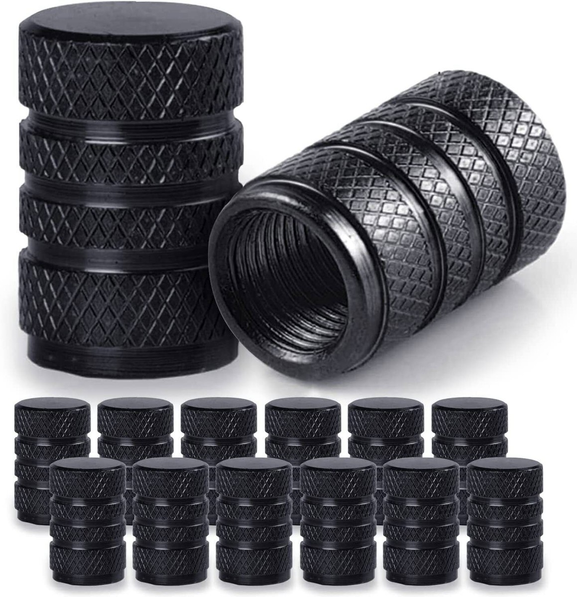12-Pack Black Aluminum Tire Valve Stem Caps - Dust Covers For Car Wheels