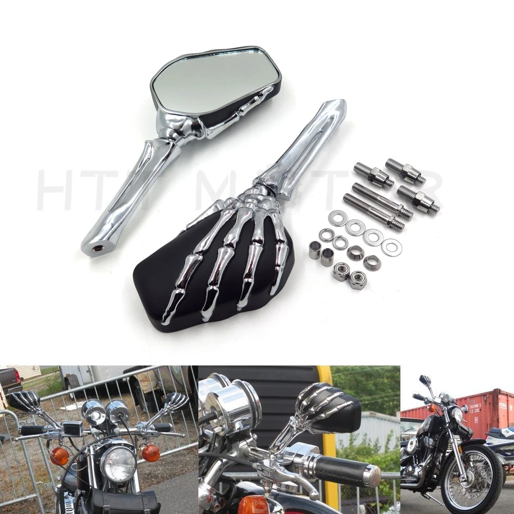 Chrome Black Skull Skeleton Mirrors For Harley Dyna Softail Sportster Touring
