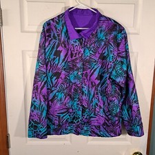 Vintage Joan Walters Reversible Windbreaker Size 14 Blue Purple Black Button Up