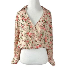 Ethereal Romantic Fairy En Saison Leah Floral Wrap Blouse Natural Tan Small NEW 