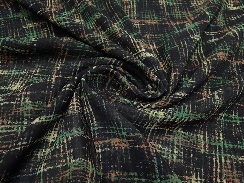 Tela Blusa Gasa Diseño Abstracto Negro Verde Beige Tela de vestir oxidada - Imagen 4 de 5