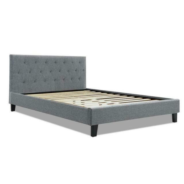 Artiss Fabric Upholstered Bed Frame, Grey Fabric Upholstered Bed Frame