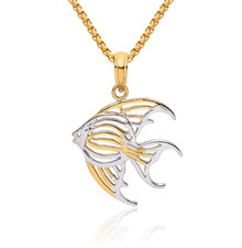 14K Solid Yellow Gold Fish Necklace