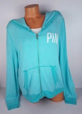 Victoria's Secret VS PINK Sweater Knit Hoodie Logo Blue Aqua Large L