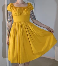 Hearts and Found Fit and Flare Yellow Linen Dress Sz M