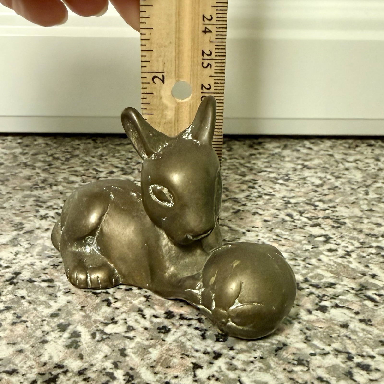 Brass Bunny Rabbit Paperweight Vintage Patina, 3.25