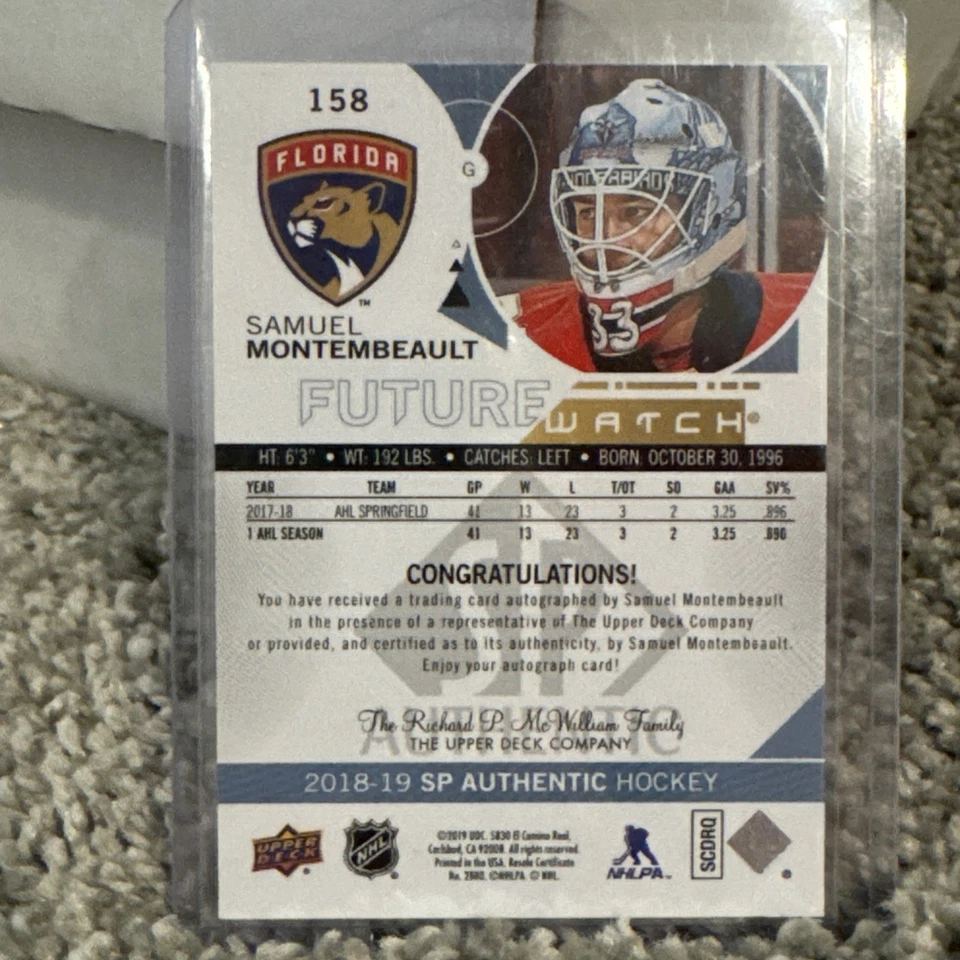 18-19 UD SP Authentic Future Watch Auto Samuel Montembeault /999 Ebay 1/1 MTL 🔥 - Image 3 of 3