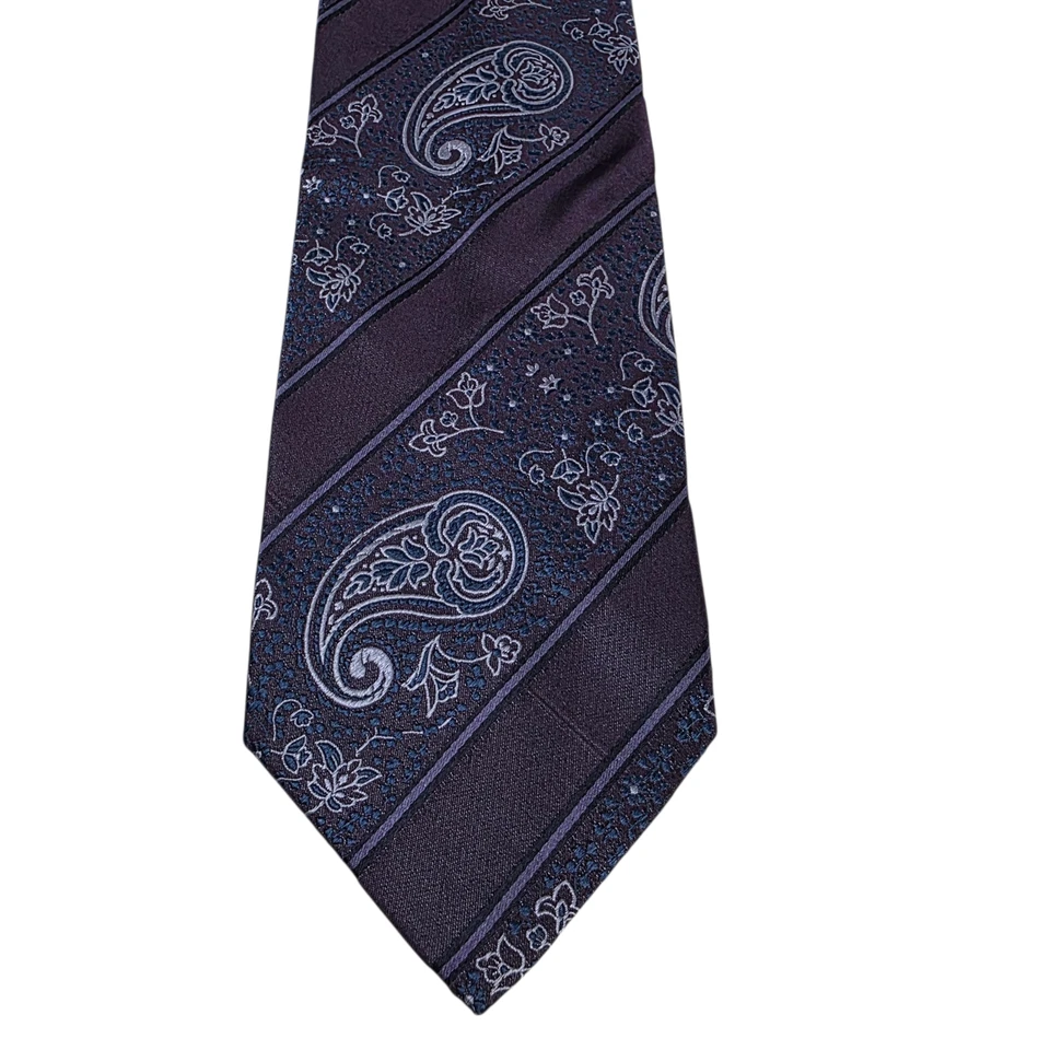 Corbata para hombre Romeo Gigli púrpura negra cachemira floral bordada 100 % seda Foto 3 de 4