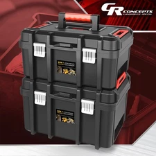2Pcs Lockable Workshop Garage Household Portable Tool Organizer Storage Box