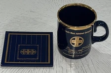 Merck Pharmaceutical 1987 Mug Coaster Set Blue Gold Color Americas Most Admired