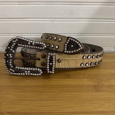 Western Square Concho Bling Belt with Tan Croc Leather Medium 34  1.5  Wide