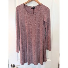 Forever 21 Long Sleeve Ribbed Knit Swing Mini Dress Burgundy Marl Size Medium