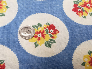 BEST Vintage Feedsack Flour Sack Fabric 40s Yellow Red Floral Blue Remnant Quilt