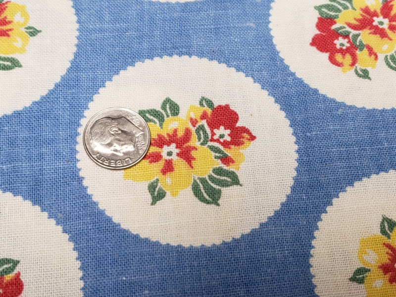 BEST Vintage Feedsack Flour Sack Fabric 40s Yellow Red Floral Blue Remnant Quilt