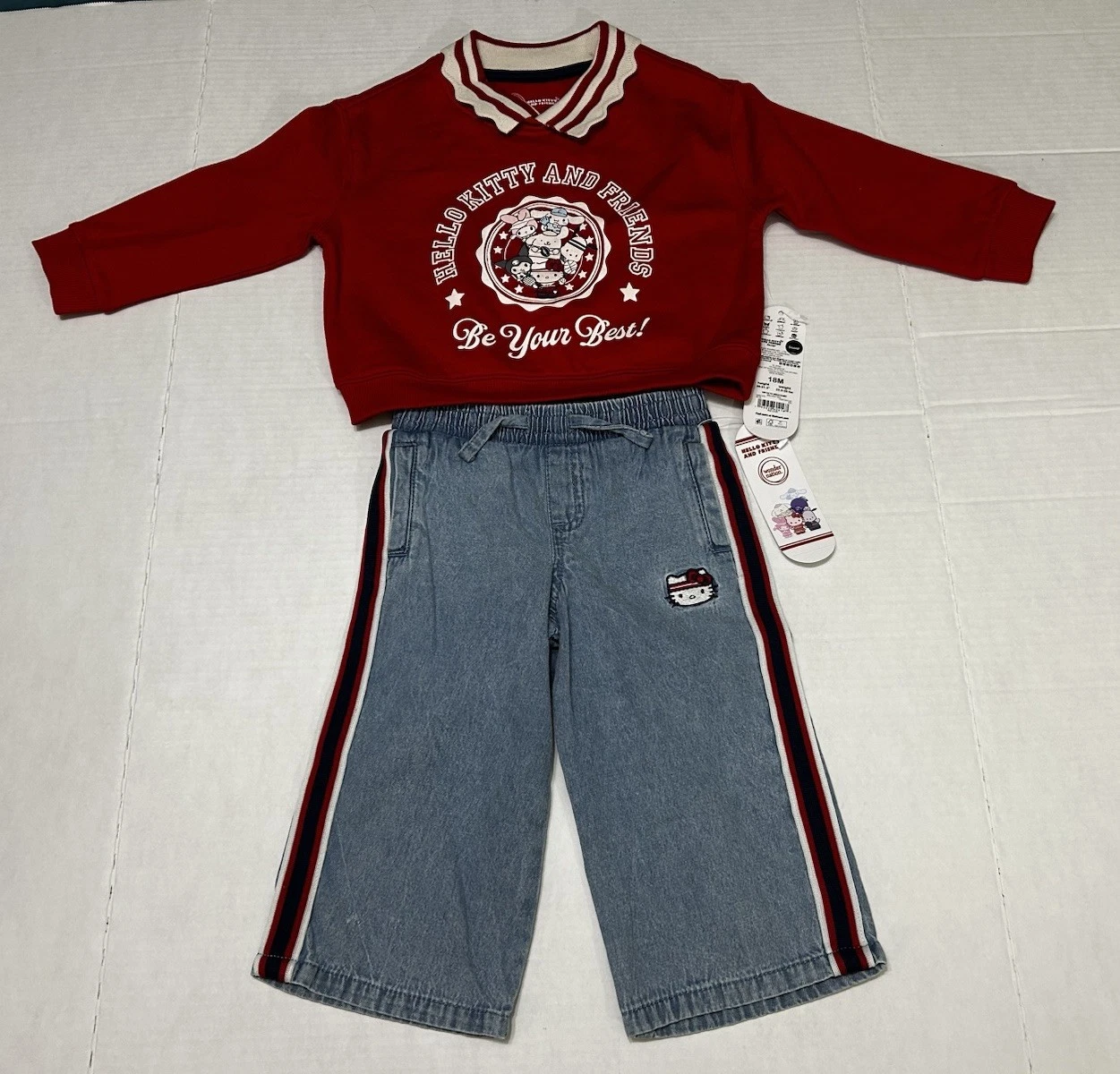 HELLO KITTY Girls 18m Sweatshirt/Denim Pants Outfit NWT Red/White/Blue Infant