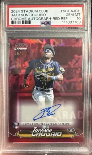 2024 Stadium Club Jackson Chourio #SCCA-JCH RC Auto Red /50 PSA 10 - Pop 1!