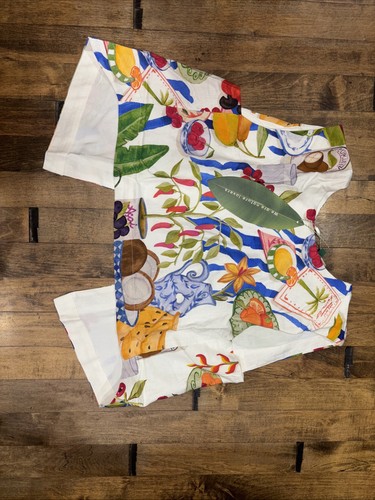 FARM RIO Fresh Table Blouse Women's Size S Off-White New! Darling Tropical