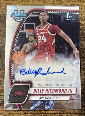 #ad 2024 25 Bowman University Auto #10 Billy Richmond III Arkansas $7.95