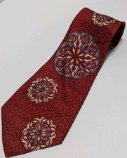 Vintage 1940s 50s Wide Tie Geometric Medallion Stained Glass 4" Retro Rayon