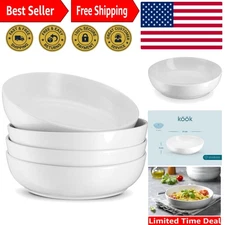 Chic White Ceramic Pasta and Salad Bowls Set - Large Capacity, Stackable Design