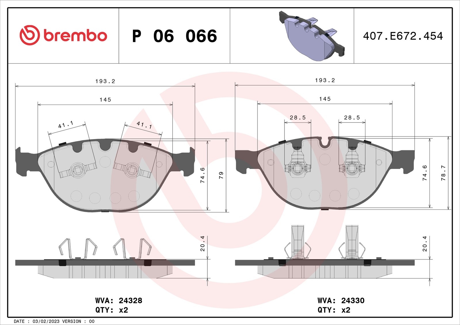 Front BREMBO P 06 066 Brake Pad Set, disc brake for BMW,JAGUAR