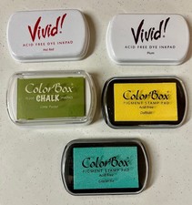 Lot of 5 Vivid  Color Acid Free Pigment Ink Pads Red, Plum, Yellow, Teal, Green