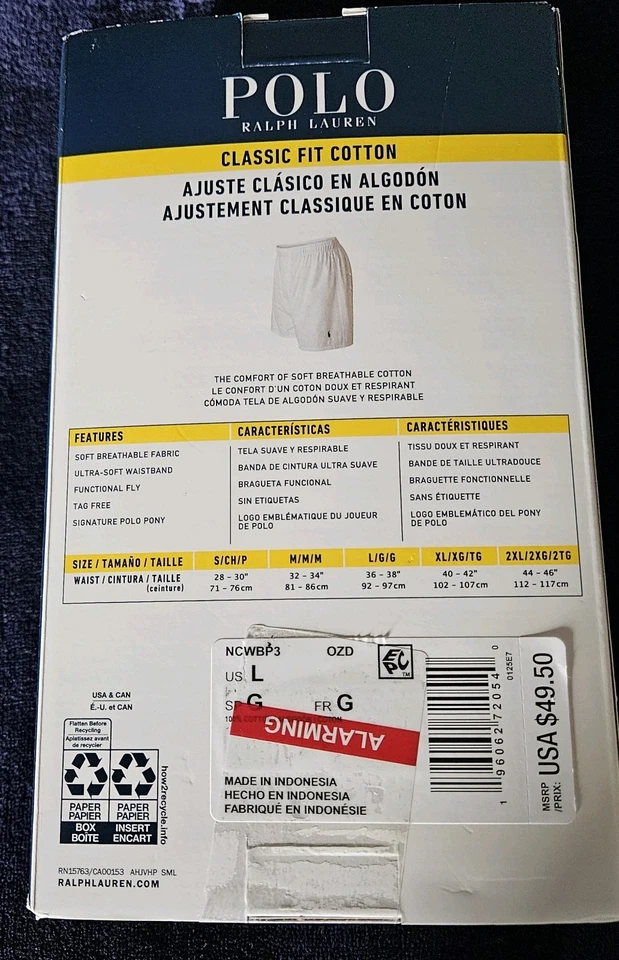 3 PK RALPH LAUREN POLO 尺寸大号白色蓝色织布棉拳击短裤内衣 — 第 3/4 张图片