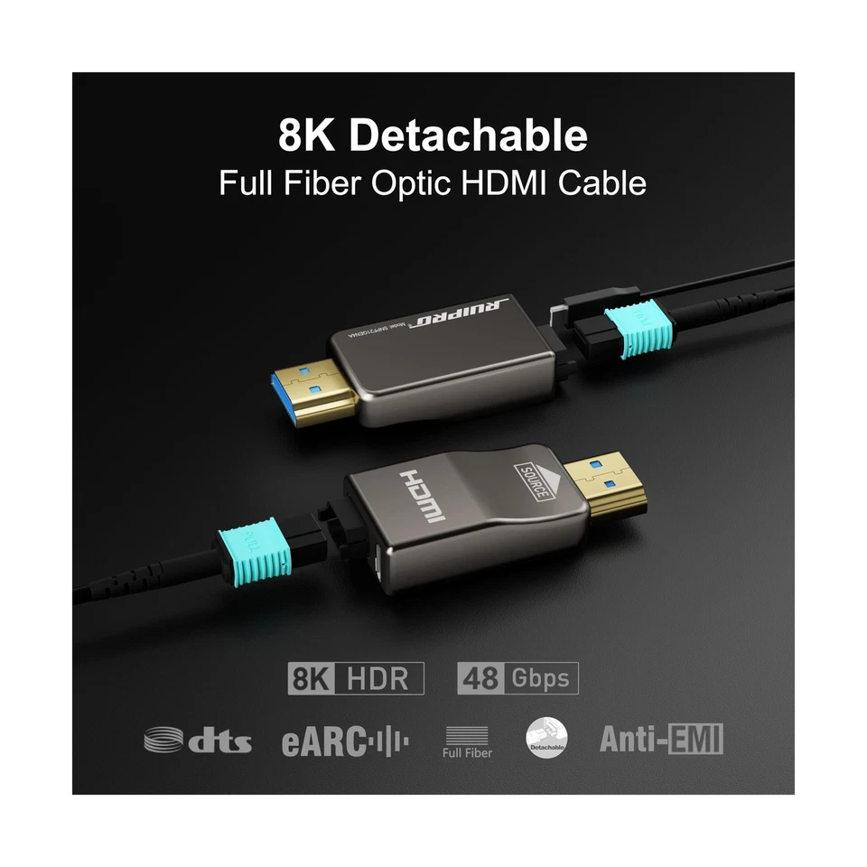 8K Detachable Full Fiber Optic Armored HDMI 2.1 Cable 50FT, Ultra High Speed ... - Image 2 of 4