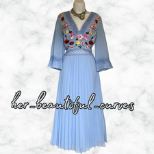 ASOS EMBROIDERED FLORAL PLEATED MIDI OCCASION PARTY DRESS SIZE 16