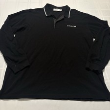 Coach Signature Trim Polo Shirt Black Men  s Large 100 Cotton Logo Short Sleeve