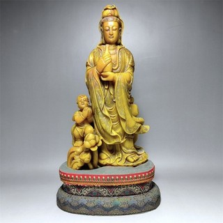 Chinese Export Shoushan Stone Kwan yin Guanyin Statue