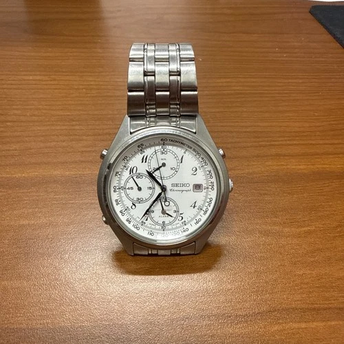 Vintage Seiko Chronograph Quartz White Dial 7T32-7C60 Recently Inspected