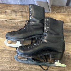 Vintage Riedell 102 Black Leather Ice Figure Skates Sheffield Blade size 8
