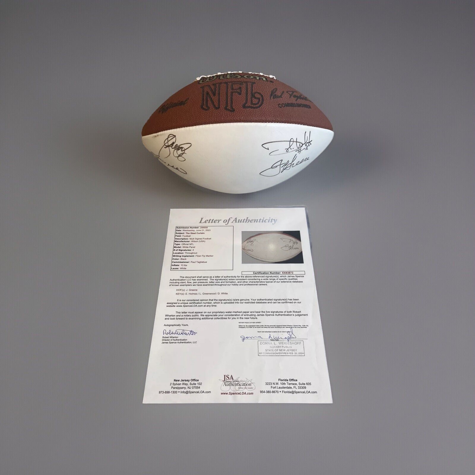 Joe Greene Autographed Signed Pittsburgh Steelers STEEL CURTAIN Team Football JSA 