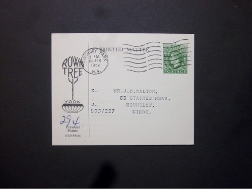 GB Stationery STO KGVI 11/2d green Postcard size d FINSBURY PARK m/c H&B CS113