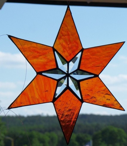 Bleiverglasung Fensterbild Facetten- Stern mit Kathedralglas 36cm inTiffany      - Bild 11 von 12