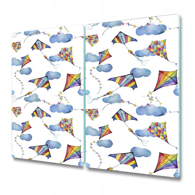 Glass Chopping Serving Board Worktop Saver Kites Cloudy Sky Colourful 2x30x52