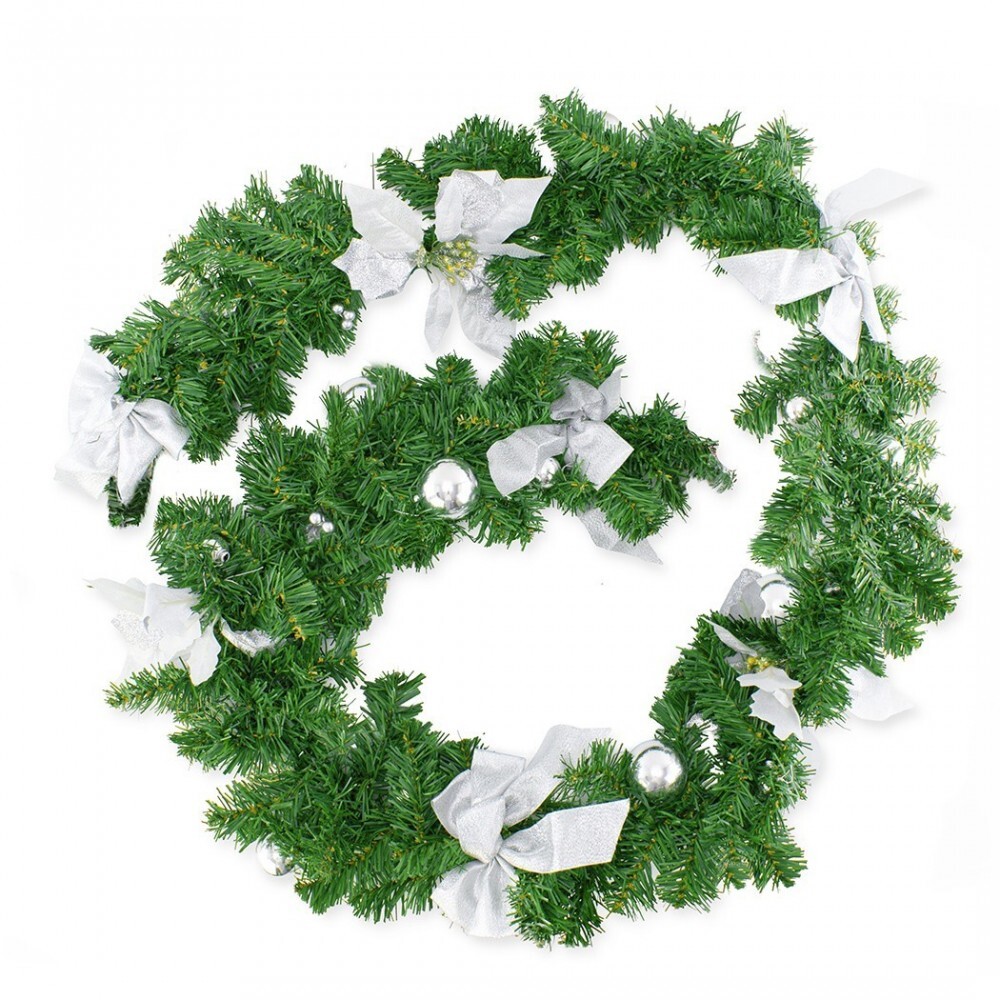 Couronne de Noël 2 Mt argentée et houx sur branche premium 326592