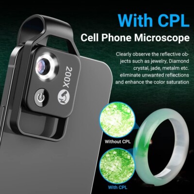 200X Phone Mini Pocket Microscope with LED Light/Universal Clip
