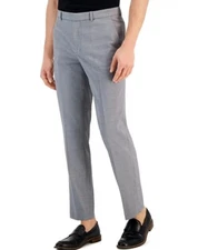 New Perry Ellis Portfolio Slim Fit Gray Tonal Windowpane Dress Pants 33 x 32
