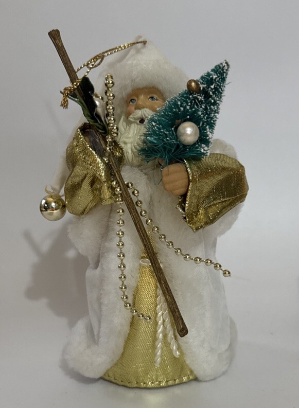 1 Qty Old World Santa Claus Ornaments Faux Fur Trim & Brocade Fabric, 6